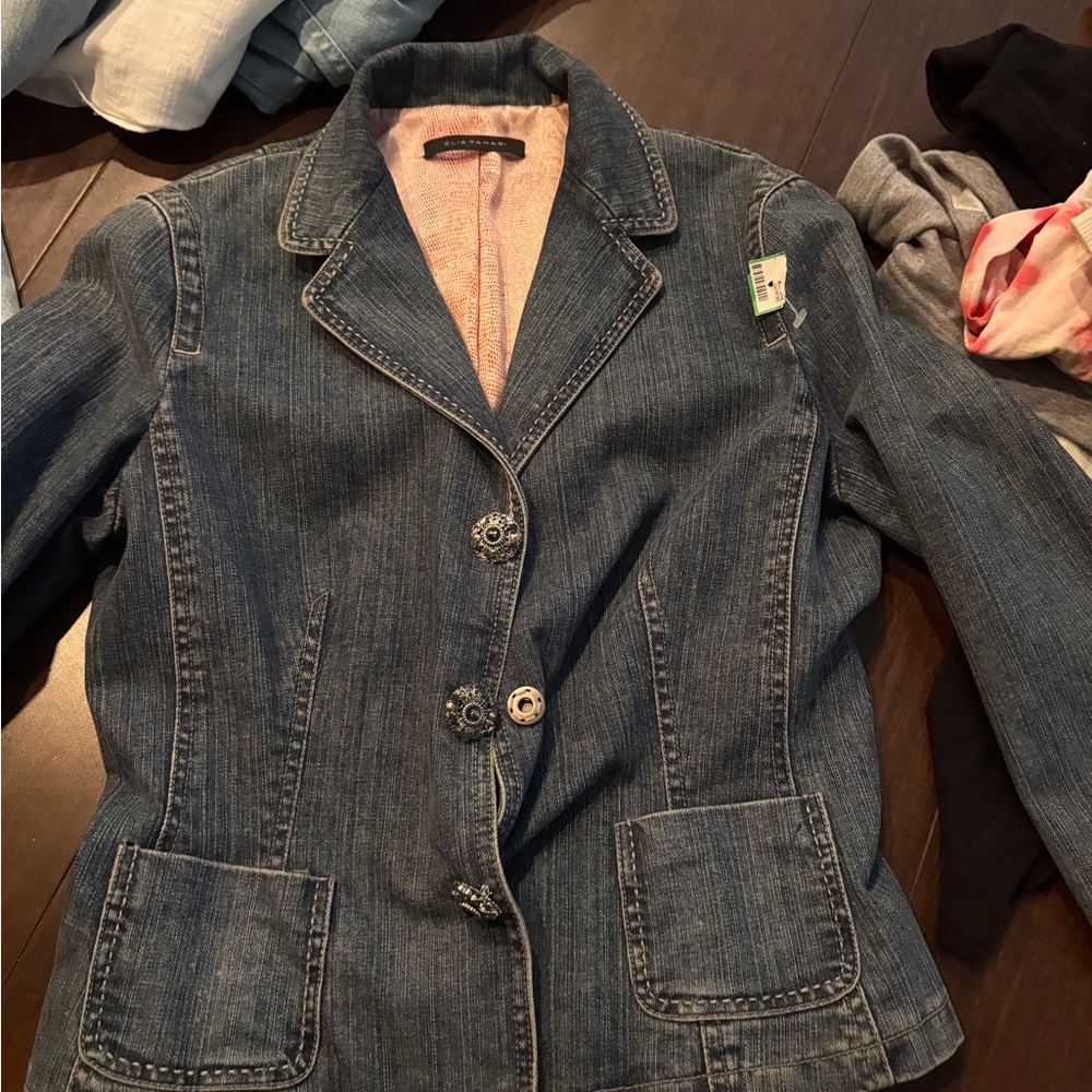 Elie Tahari Denim Jacket with Pink Interior